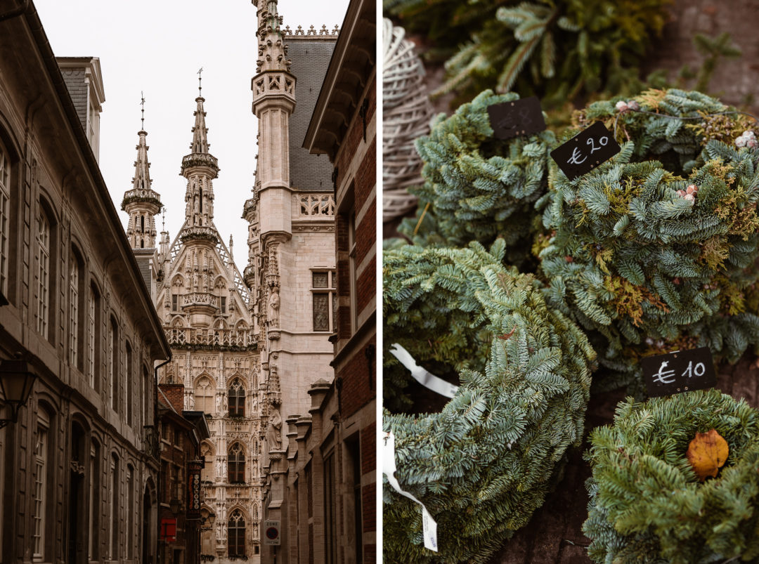 leuven streets and christmas wreaths