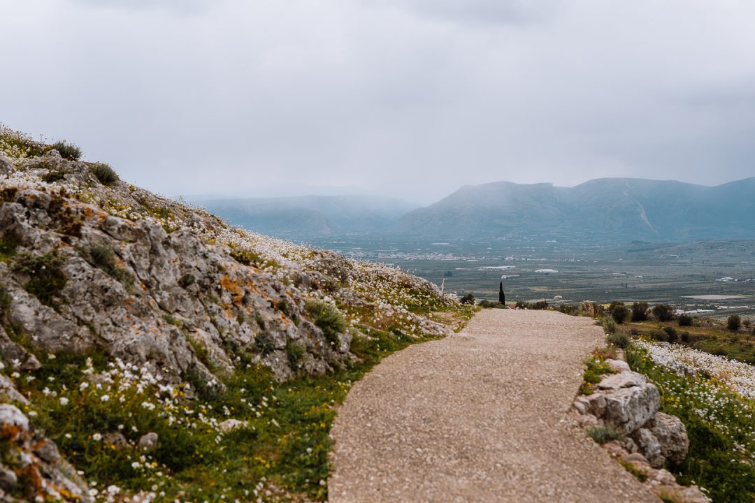 path with a view of the mountains in the peloponnese