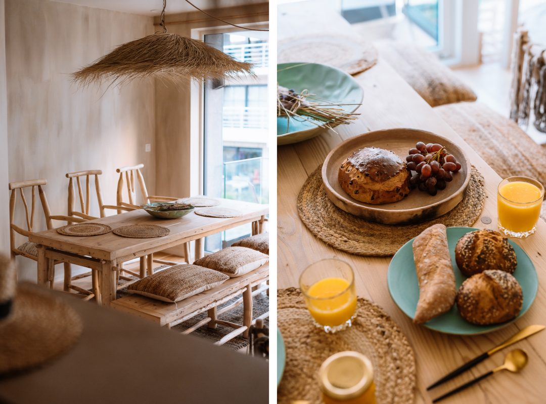 dining room and breakfast at bohemian apartment in knokke