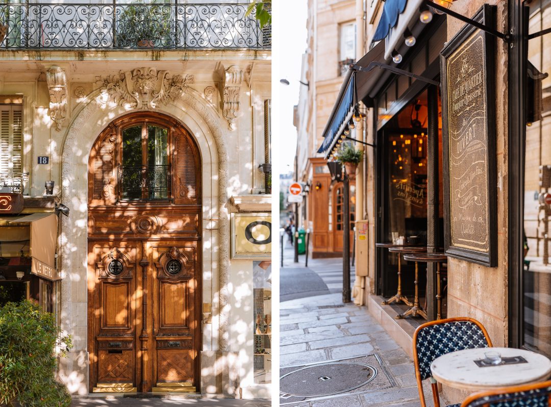 beautiful door and chic café in paris