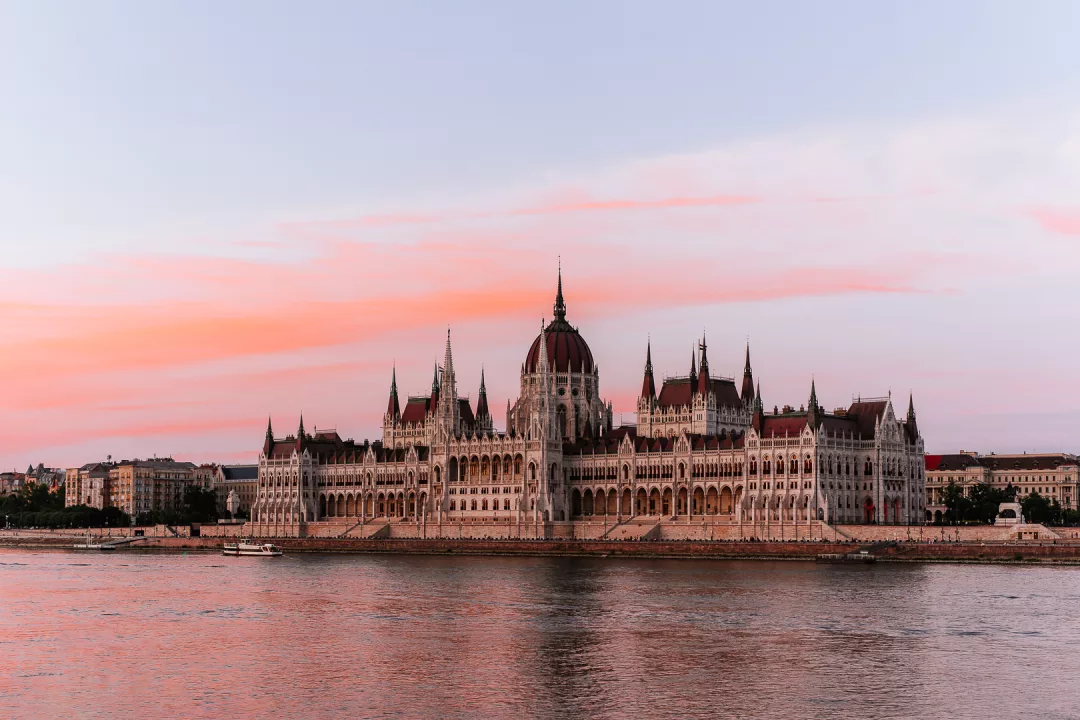 sunset over the budapest parliament