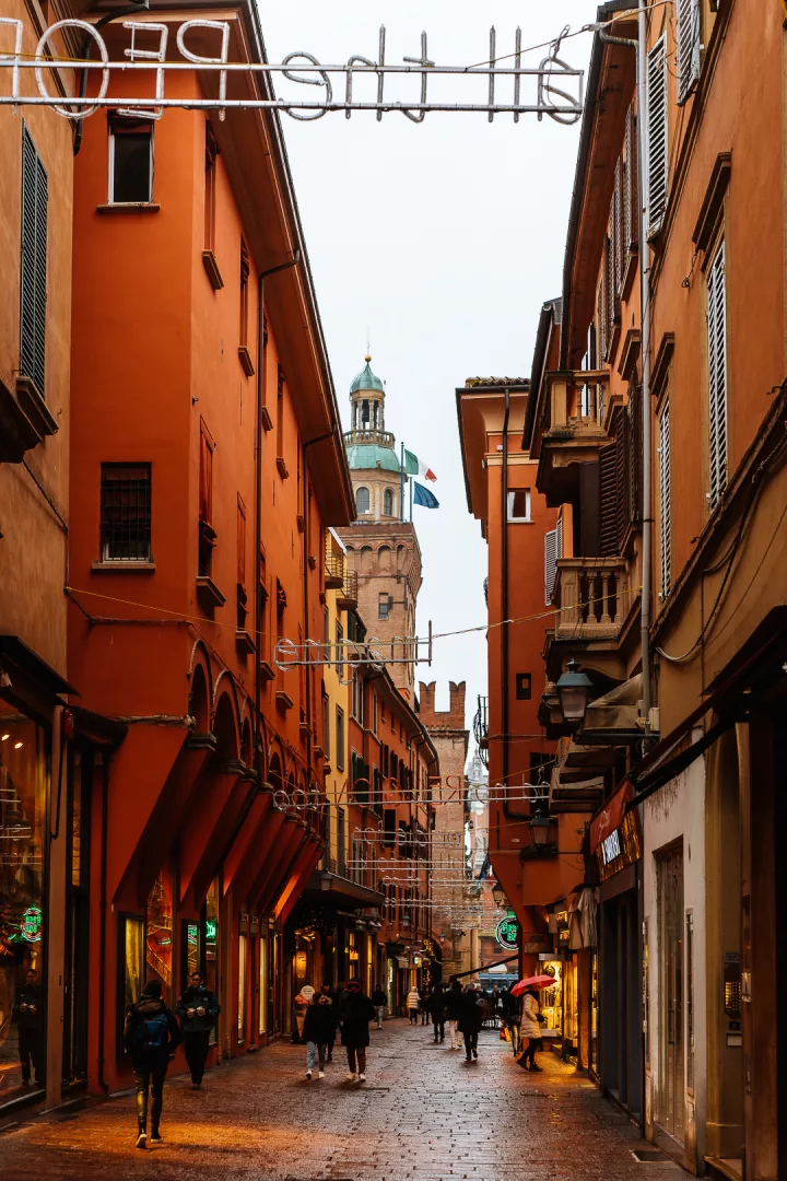 colorful orange street in bologna