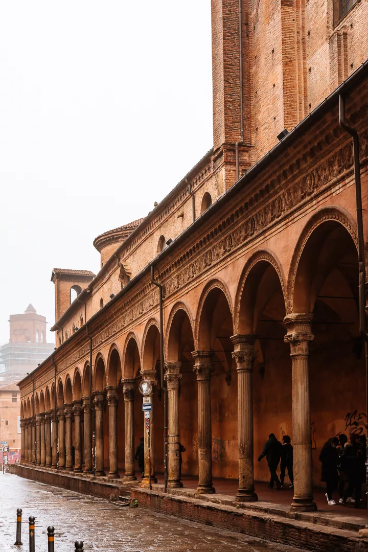 porticoes in bologna on a foggy day