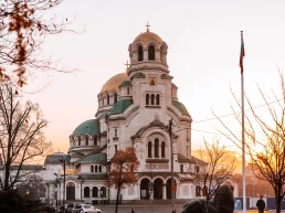 alexander nevsky cathedral in sofia at sunrise