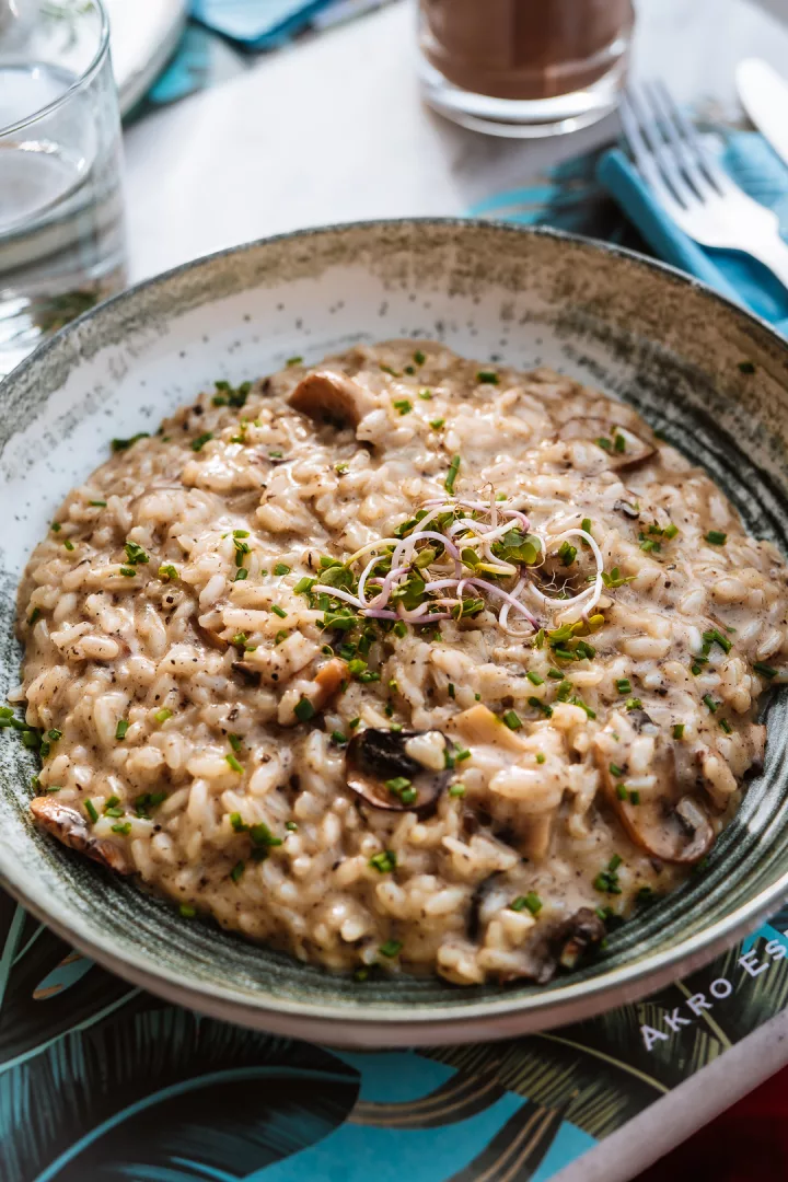 mushroom risotto in rooftop bars in Athens