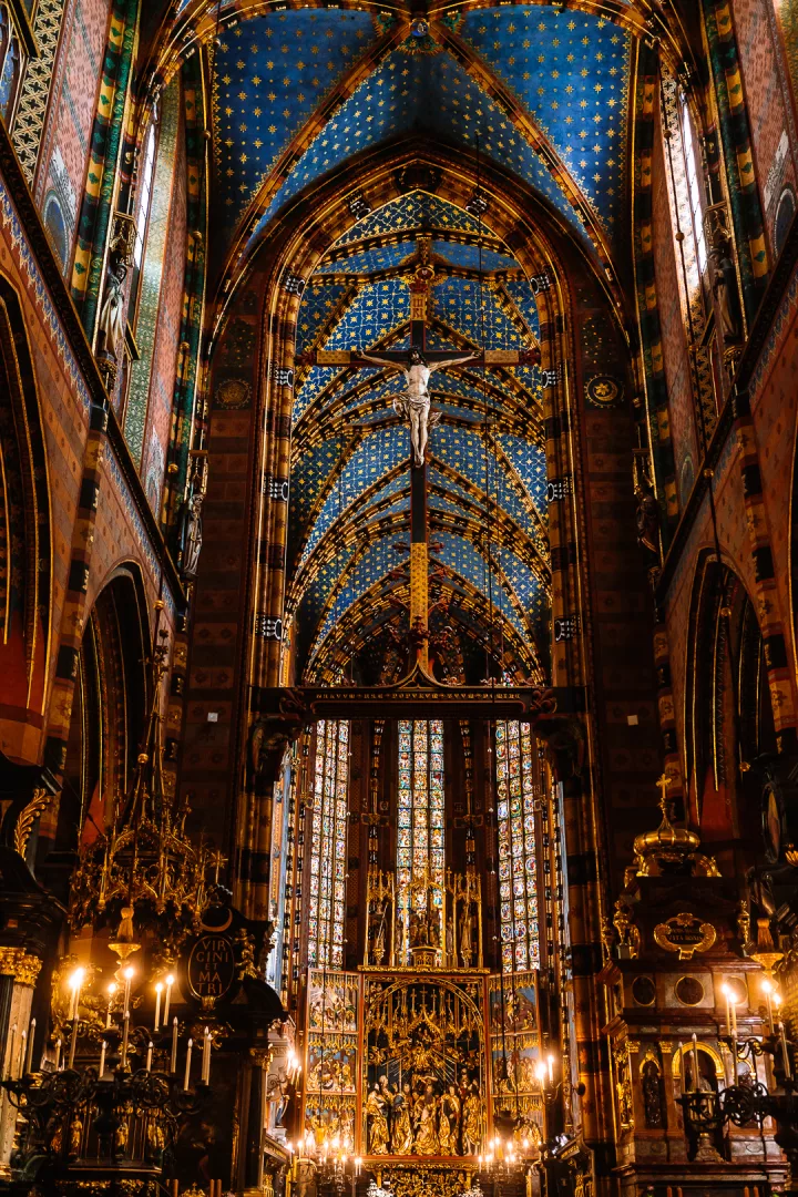 magical places, interior of st mary basilica in krakow