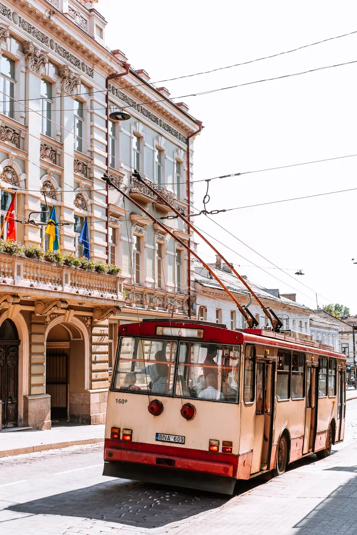 trolley bus in old town vilnius