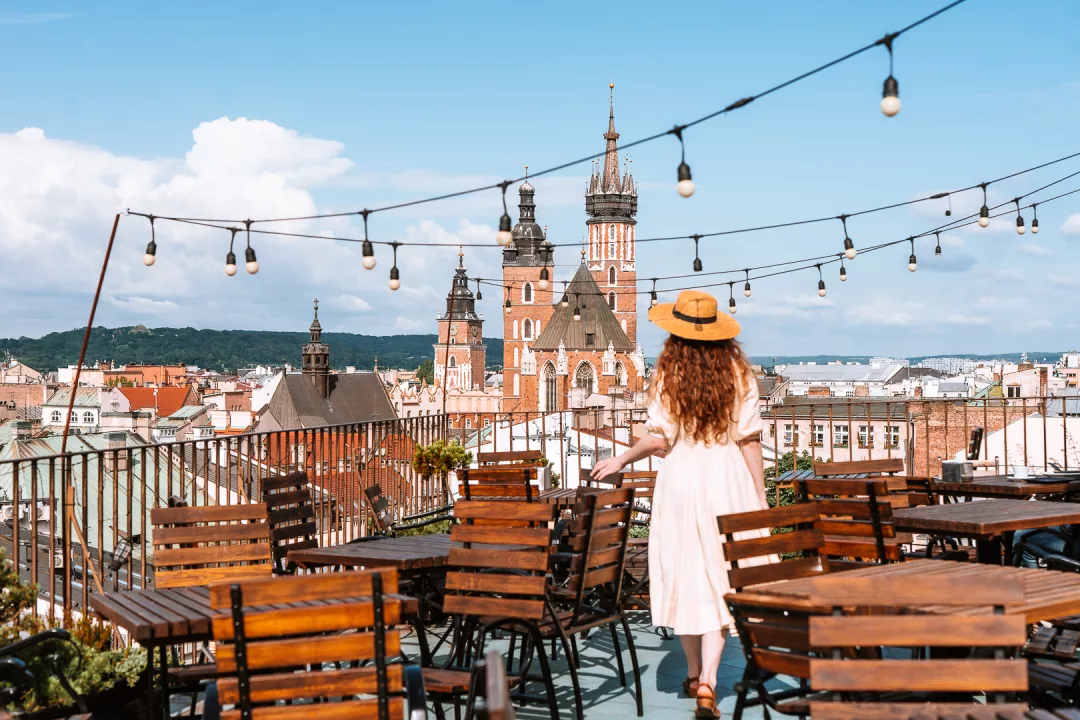 magical places, woman at the metrum rooftop bar in krakow