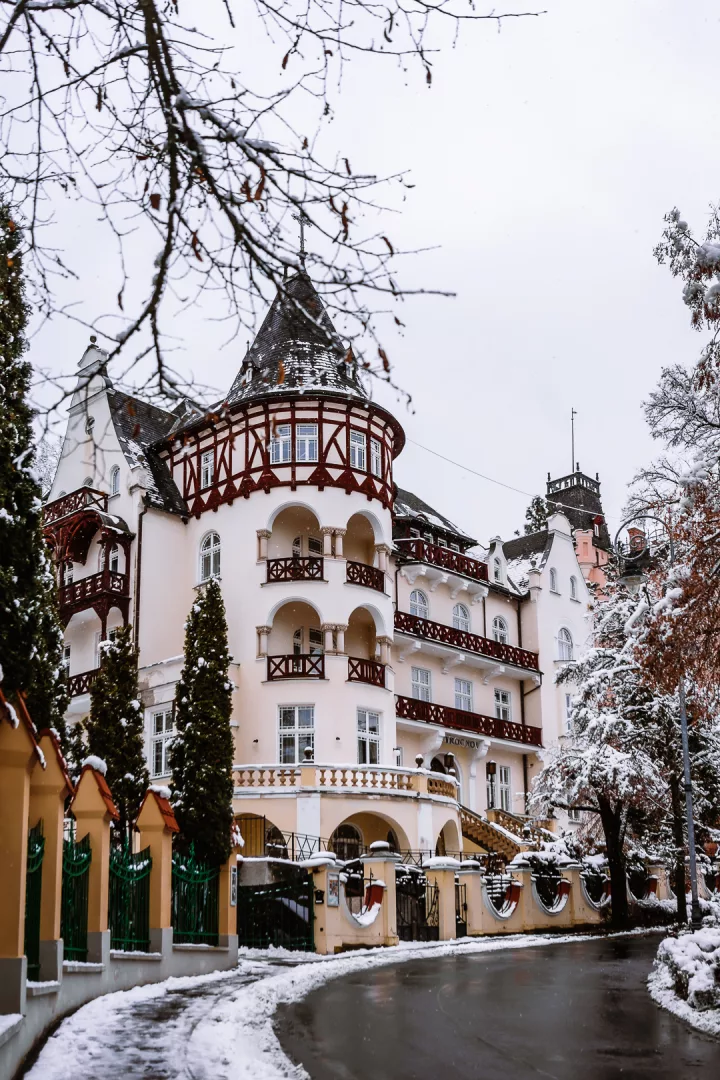 art nouveau villa in snow karlovy vary
